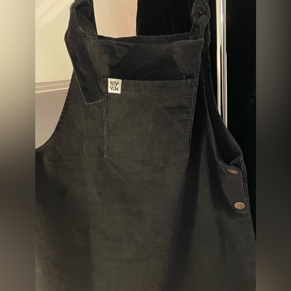 Lucy & Yak Mini Pini Dress: ORGANIC CORDUROY - Black overall pinafore dress